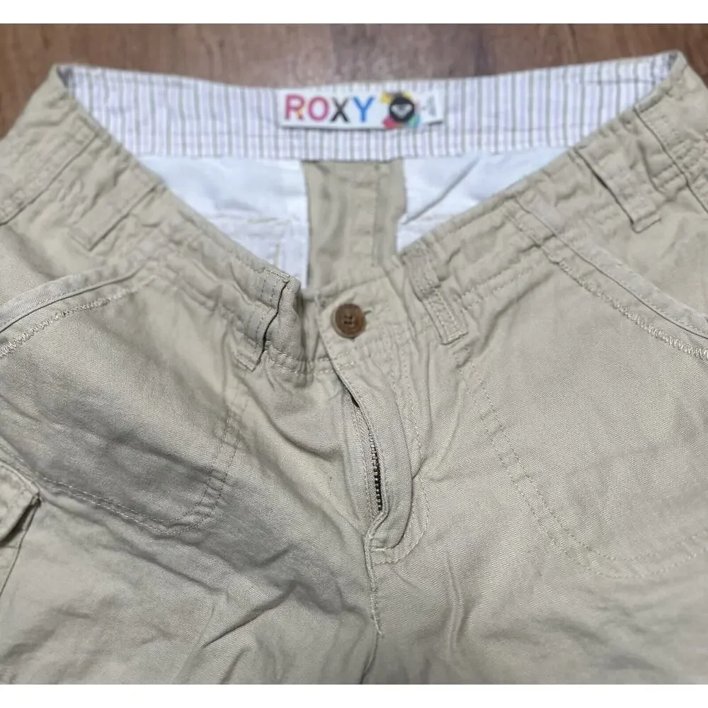 Roxy Women’s Beige Shorts Cotton Pockets Zipper Button Size 3 Ladies # 537